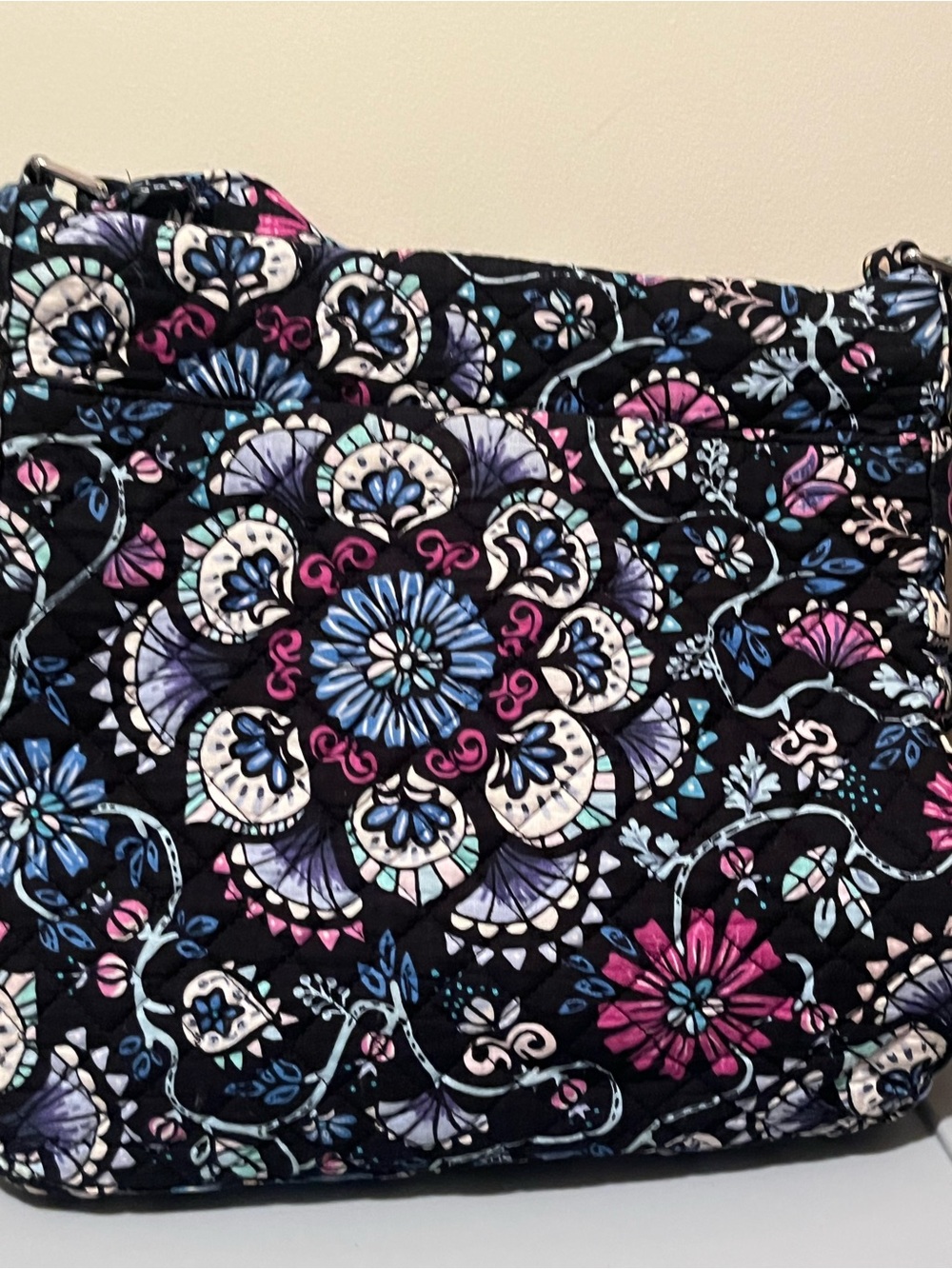 Vera Bradley Black Floral Quilted Shoulder Bag with Pink, Blue & Cream Accents - Picture 4 of 8